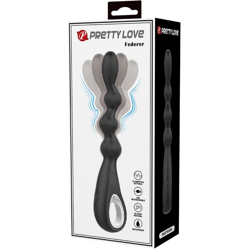 PRETTY LOVE - VIBRATORE ANALE FEDERER 12 VIBRAZIONI NERO