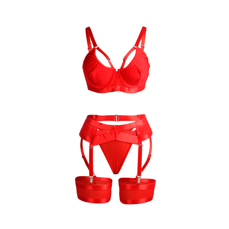 SUBBLIME - 955267 SET REGGISENO BONDAGE ROSSO E CINTURA GIARRETTIERA L/XL