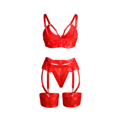SUBBLIME - 955267 SET REGGISENO BONDAGE ROSSO E CINTURA GIARRETTIERA L/XL