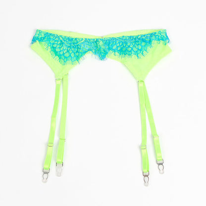 SUBBLIME - 955311 SET REGGISENO E GIARRETTIERE IN PIZZO VERDE E BLU S/M