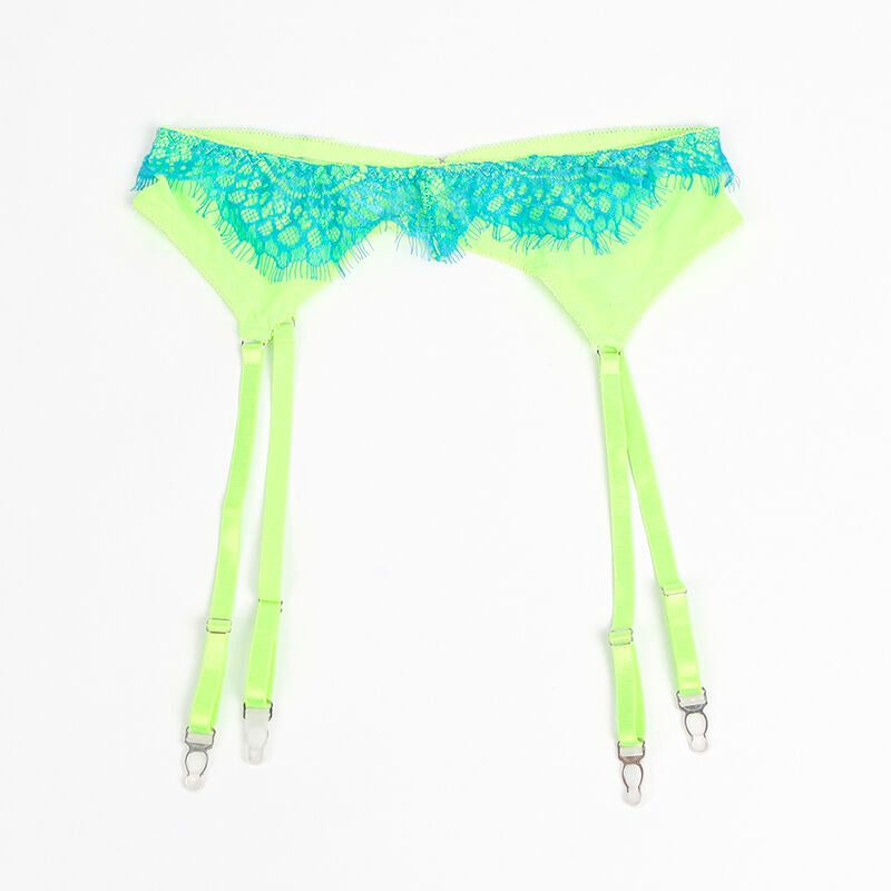 SUBBLIME - 955311 SET REGGISENO E GIARRETTIERE IN PIZZO VERDE E BLU S/M