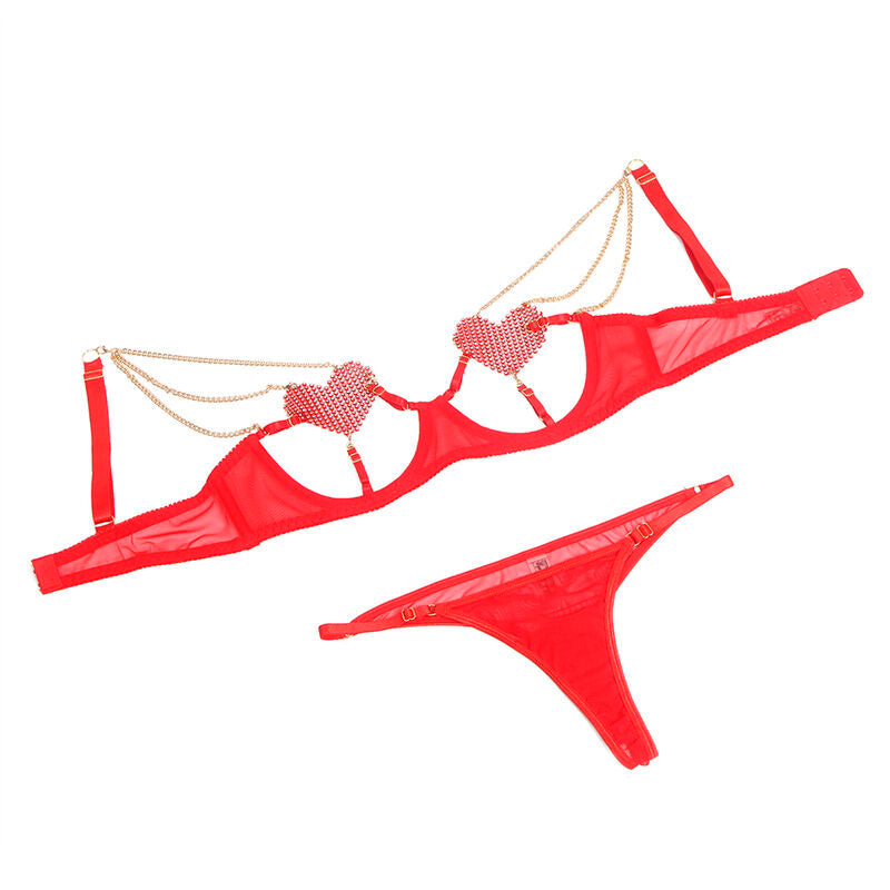 SUBBLIME - 955526 REGGISENO A CATENA CON CUORE IN RETE ROSSA L/XL