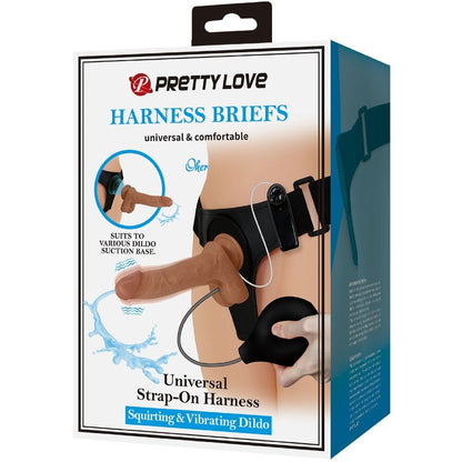 PRETTY LOVE - SLIP UNIVERSAL CON DILDO VIBRANTE E SQUIRTING 15,5 CM MULATTO