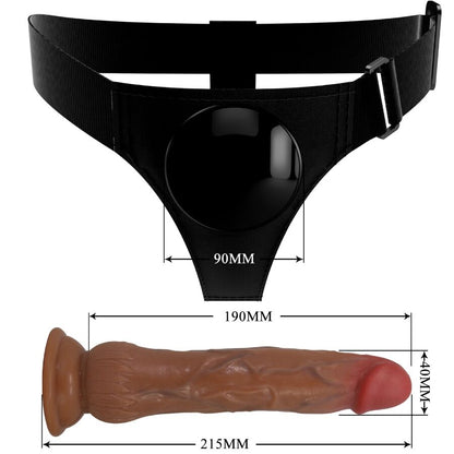 PRETTY LOVE - KYTON HARNESS SLIP UNIVERSALE CON DILDO SQUIRTING 19 CM MULATO