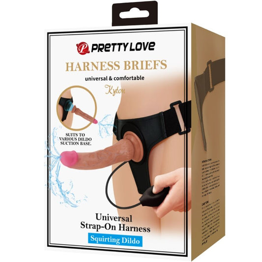 PRETTY LOVE - KYTON HARNESS SLIP UNIVERSALE CON DILDO SQUIRTING 19 CM MULATO