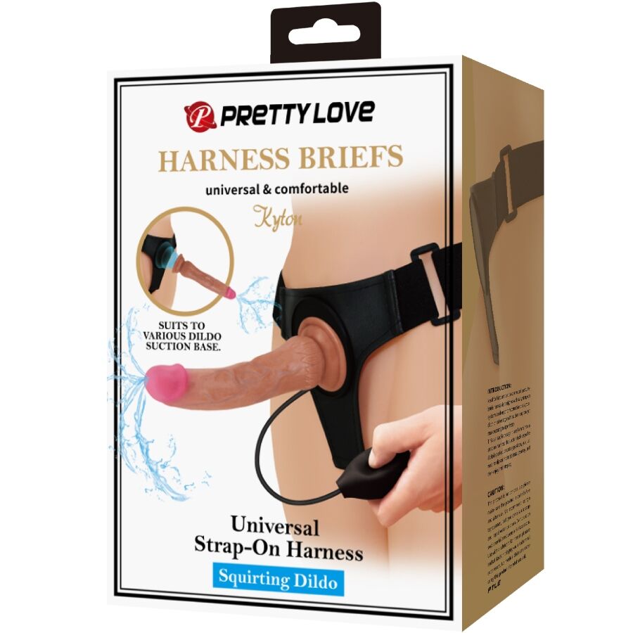 PRETTY LOVE - KYTON HARNESS SLIP UNIVERSALE CON DILDO SQUIRTING 19 CM MULATO