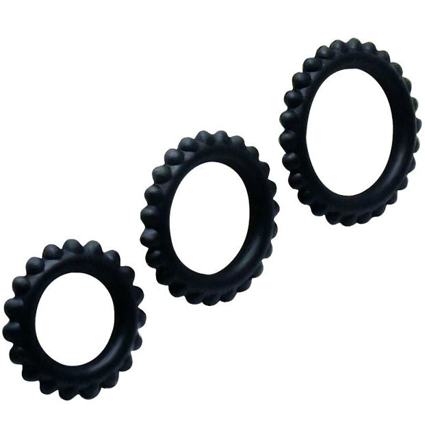 BAILE - TITAN SET 3 PEZZI ANELLO PER IL PENE NERO 2,8 + 2,4 + 1,9 CM 