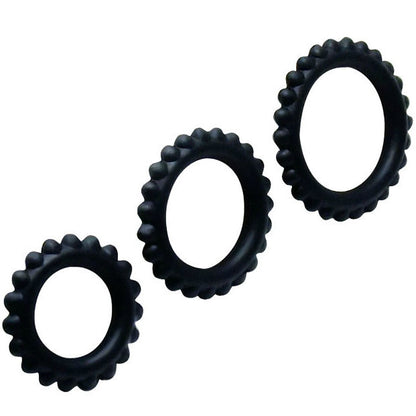 BAILE - TITAN SET 3 PEZZI ANELLO PER IL PENE NERO 2,8 + 2,4 + 1,9 CM 