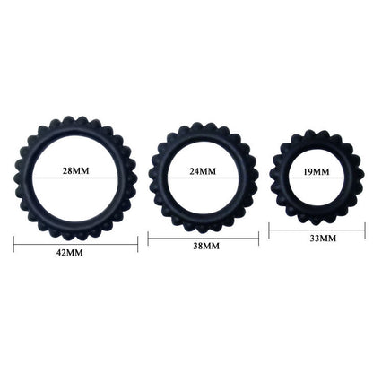 BAILE - TITAN SET 3 PEZZI ANELLO PER IL PENE NERO 2,8 + 2,4 + 1,9 CM 