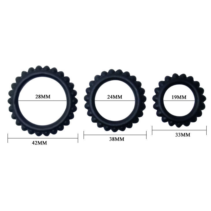BAILE - TITAN SET 3 PEZZI ANELLO PER IL PENE NERO 2,8 + 2,4 + 1,9 CM 
