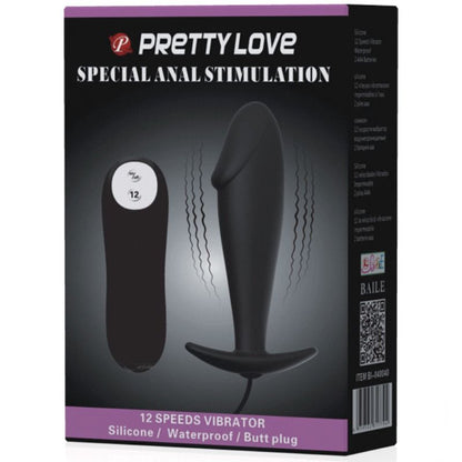 PRETTY LOVE - PLUG ANALE IN SILICONE A FORMA DI PENE E 12 MODALITÀ DI VIBRAZIONE NERO
