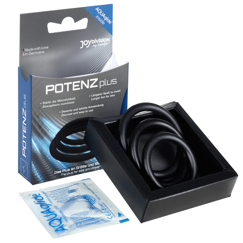 JOYDIVISION POTENZDUO - CONFEZIONE PLUS DI 3 ANELLI PER PENE NERI - S, M, L