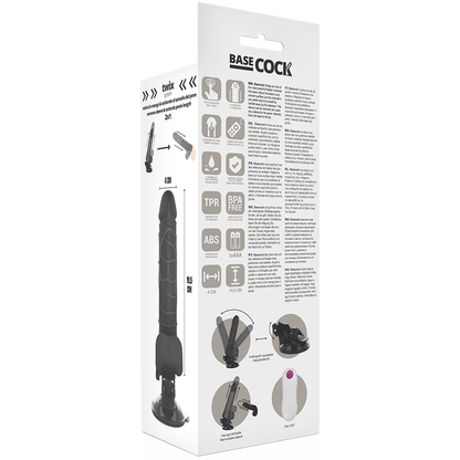 BASECOCK - VIBRATORE REALISTICO NERO CON TELECOMANDO CON TESTICOLI 19,5 CM -O- 4 CM