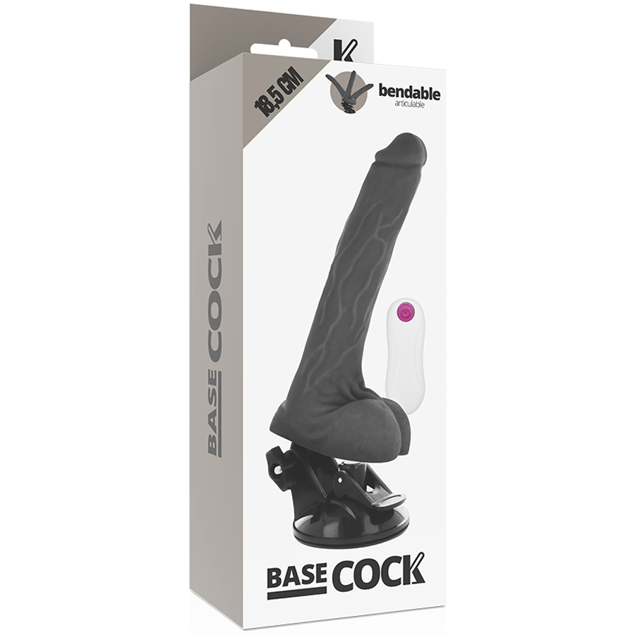 BASECOCK - VIBRATORE REALISTICO ARTICOLABILE TELECOMANDO NERO 18,5 CM -O- 4 CM