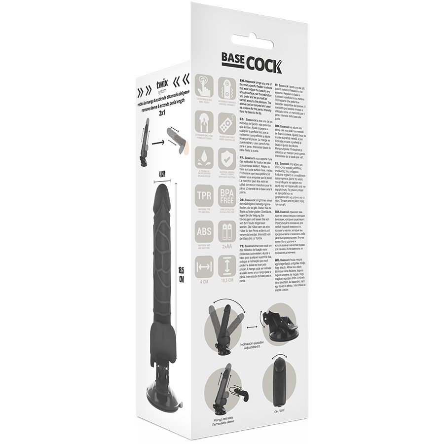 BASECOCK - VIBRATORE REALISTICO TELECOMANDO NERO 18,5 CM -O- 4CM