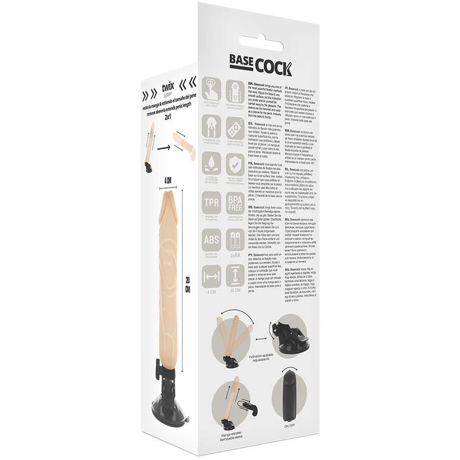 BASECOCK - VIBRATORE REALISTICO TELECOMANDO NERO 20 CM -O- 4 CM