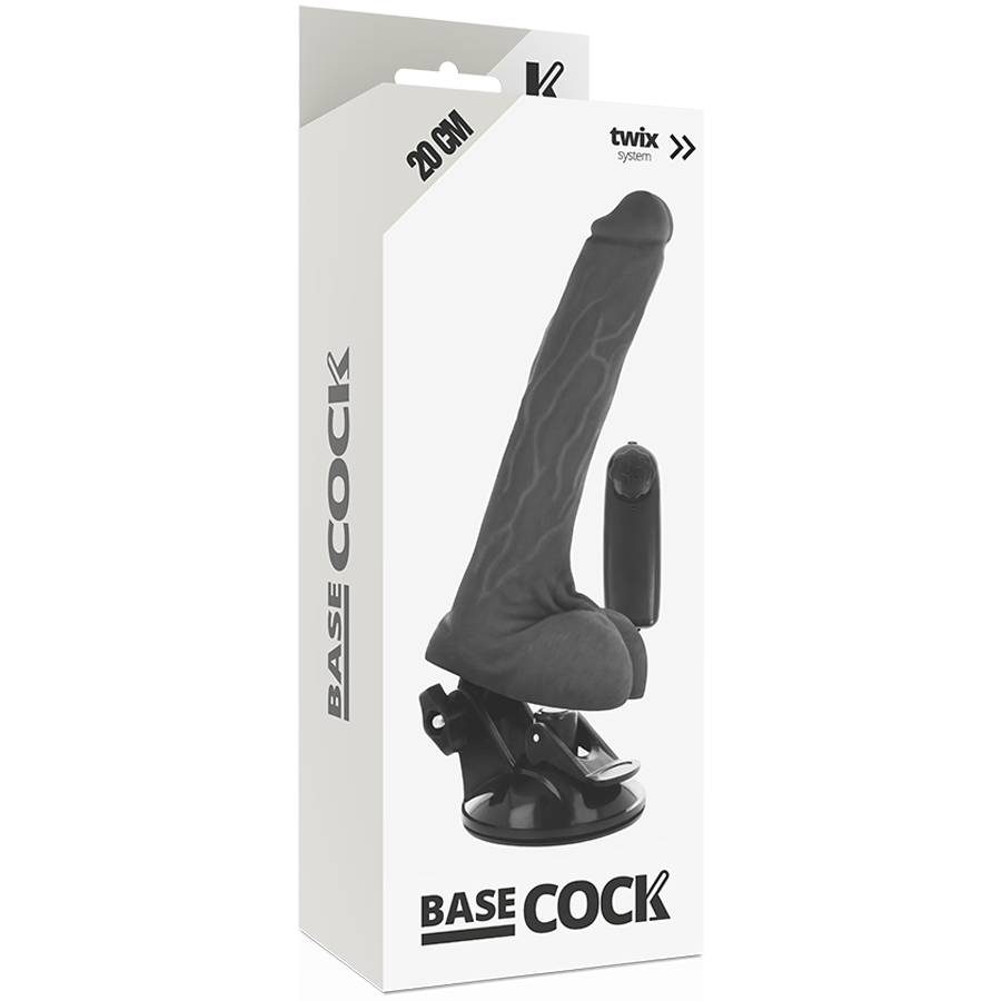 BASECOCK - VIBRATORE REALISTICO NERO CON TELECOMANDO CON TESTICOLI 20 CM -O- 4 CM