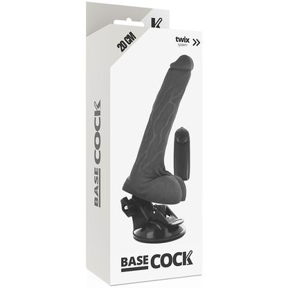 BASECOCK - VIBRATORE REALISTICO NERO CON TELECOMANDO CON TESTICOLI 20 CM -O- 4 CM