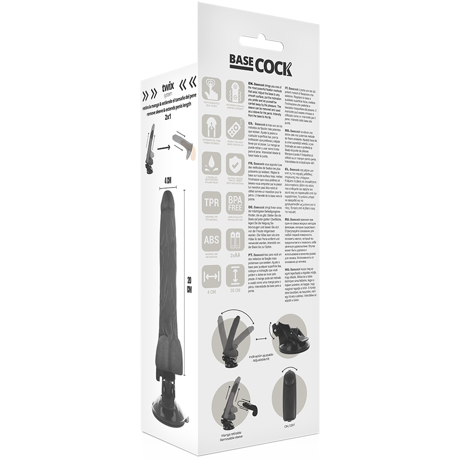 BASECOCK - VIBRATORE REALISTICO NERO CON TELECOMANDO CON TESTICOLI 20 CM -O- 4 CM