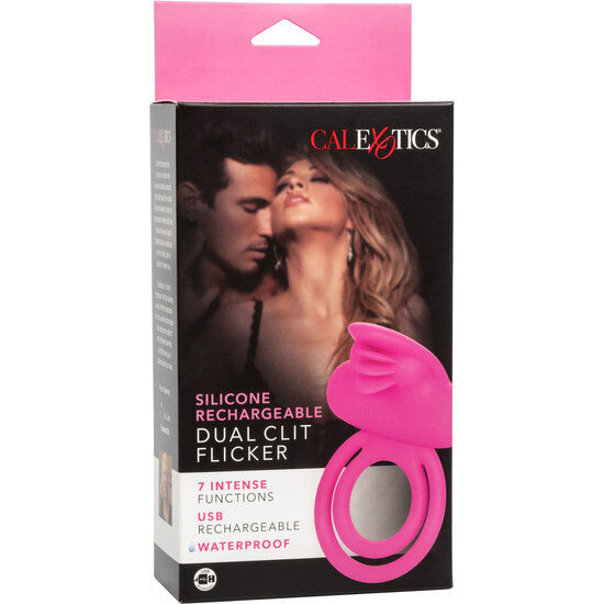 CALEXOTICS - ANELLO VIBRANTE IN SILICONE ROSA DOPPIO PER IL MIGLIORAMENTO DELLO Sfarfallio del CLITÀ