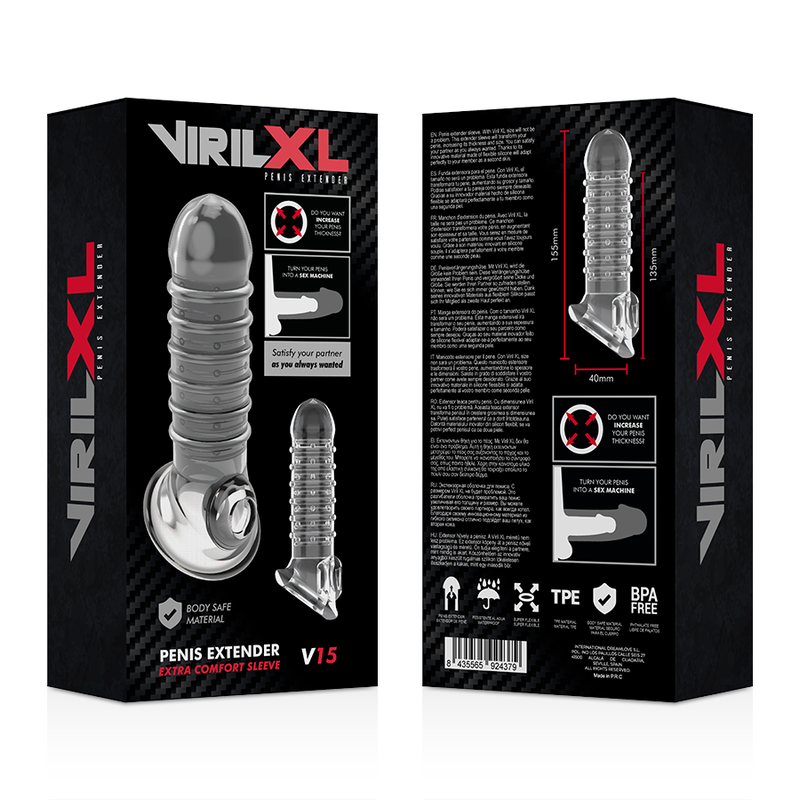 VIRILXL - ESTENSIONE E GUAINA PER PENE TRASPARENTE V15